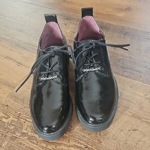 New Franco Sarto Black Patent Leather Lace-Up Carey Loafer, 8M